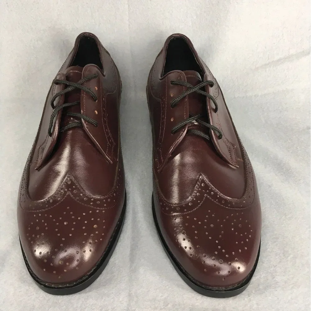 Men's London Square‎ Leather Oxford Shoes Burgundy Size 9D Brogue Style